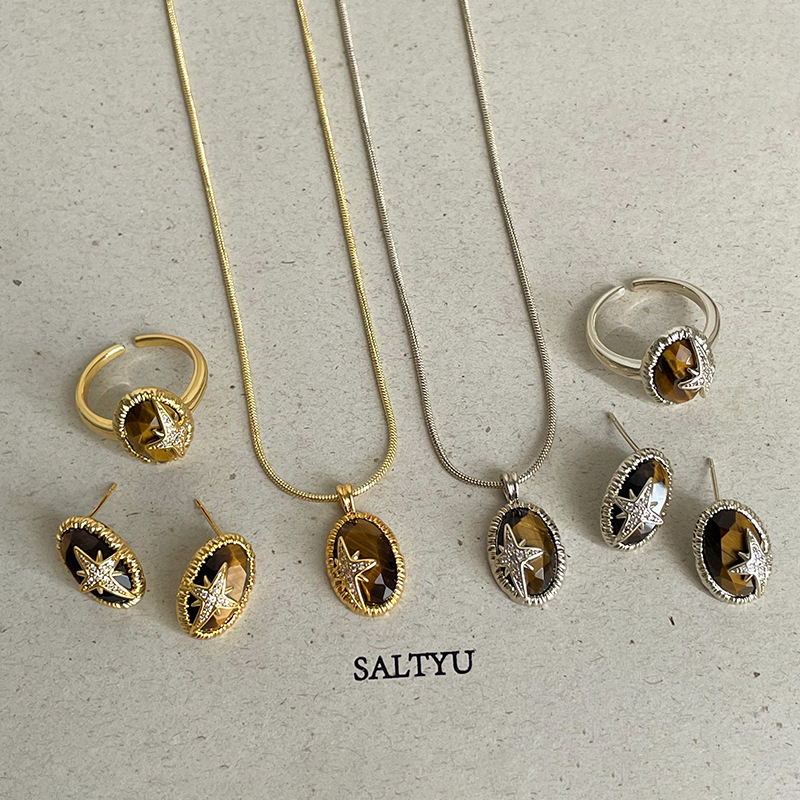Coin Necklace Delicate - Minar Fijne Natuurlijke Steen Tijgeroog Ovaal