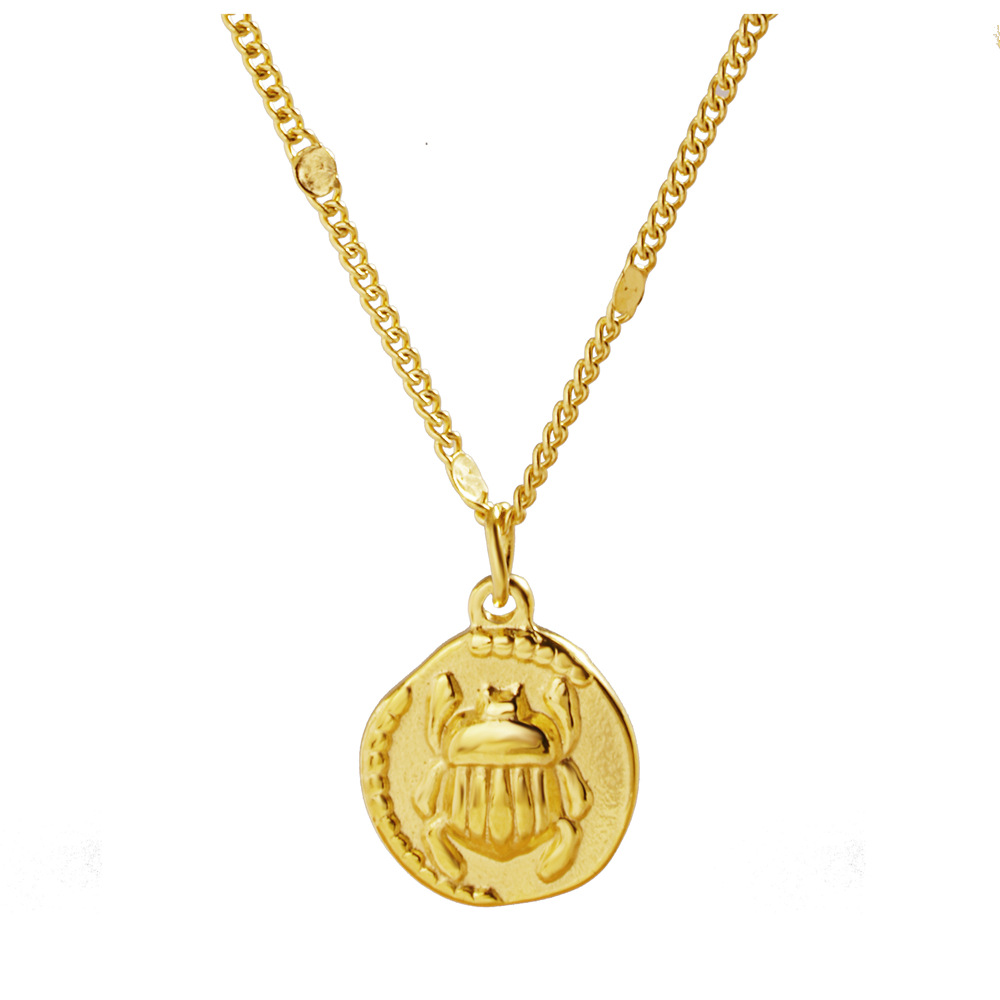 Coin Necklace Delicate - Roestvrijstalen dameshalsketting met delicaat verguld scharabeet-muntvormig